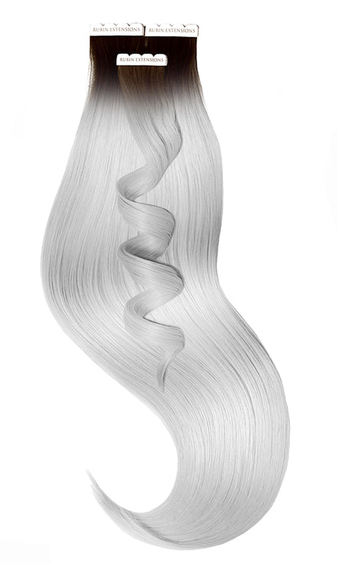 Extensions Adhésives - Tape-in Extensions, (Racines-Foncées) Brun Chocolat Foncé & Blond Argenté