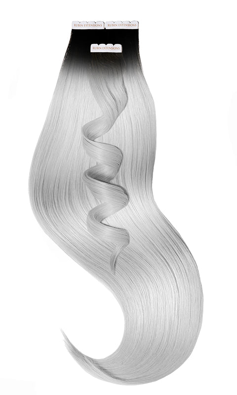 Extensions Adhésives - Tape-in Extensions,  (Racines-Foncées) Noir & Blond argenté