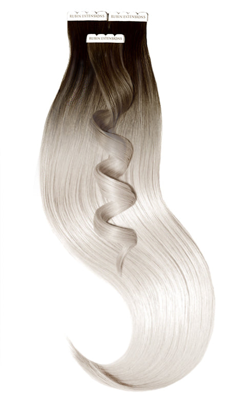 Extensions Adhésives - Tape-in Extensions Sombre Brun Chocolat Foncé & Blond Argenté