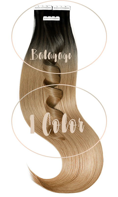 Extensions Adhésives - Tape-in Extensions Schwarz & Hellbraun-Karamell
